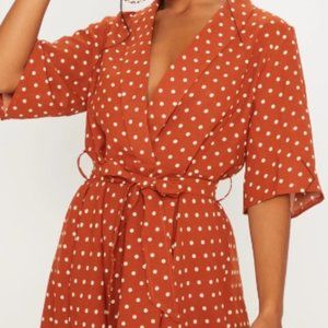 Pretty Little Thing Terracotta Polka Dot Dress (US - 4/SMALL)